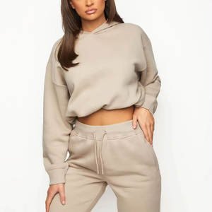 Ensemble de sweats à capuche courts pour femmes à épaules tombantes Ensemble de sweats à capuche courts en coton durable et anti-rétrécissement Casual Winters Cropped Hoodie - Product Image 3