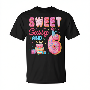 Camiseta con diseño de donuts para el 6º cumpleaños, dulce, atrevida y con temática de donuts, para celebración del 6º cumpleaños, diseño personalizable promocional - Product Image 2