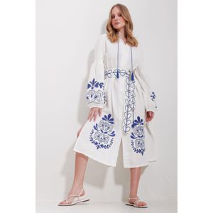 Abito di lino con colletto dominante e doppio spacco stile Casual - Product Image 4
