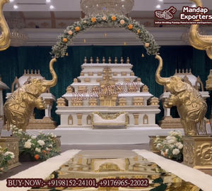 Mariage indien du sud Golden Mangalam Mandapam Evénement élégant Mariage FRP Mandap sculpté Mariage indien du sud Mandap sculpté doré - Product Image 3