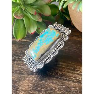 Alex Sanchez Royston Turquoise <b>Sterling</b> <b>Silver</b> <b>Ring</b> Size 7.5 Geometric Bezel <b>Set</b> - Product Image 4