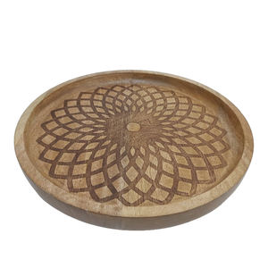 Assiette ronde en bois finition naturelle Design de luxe plateau et bol pour servir dans le restaurant et l'hôtel en vrac - Product Image 1