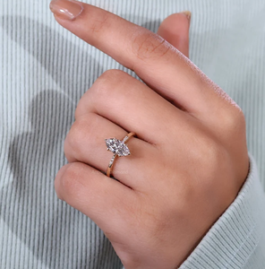 แหวนหมั้นเพชรทรงมาร์คีส์ 14K ทองคำแท้ ประดับเพชรเลี้ยงในห้องปฏิบัติการ เครื่องประดับชั้นดีสำหรับผู้หญิง สำหรับงานแต่งงาน วันครบรอบ หรืองานเลี้ยง - Product Image 2