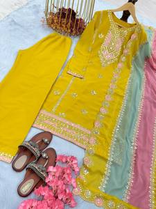 Alta calidad totalmente cosido 2,3 M Faux Georgette Plazzo traje conjunto invierno elegancia hecho a mano bordado Dupatta tradicional indio - Product Image 4