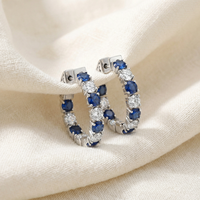 Boucles d'oreilles créoles en saphir bleu de 4,5 carats et diamants de laboratoire, en or 10K 14K, avec pierres précieuses taillées rondes, vente en gros personnalisée