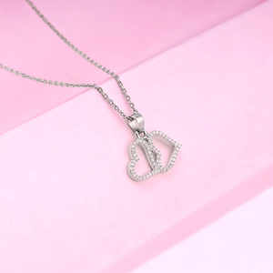 Colgante de plata de doble corazón con cadena de eslabones Joyería elegante de dijes - Product Image 5