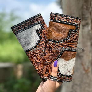 Hair on Hide <b>Fur</b> Leather Clutch Hand Tooled Carving Wallet Western Pattern Vintage Cowhide Leather Credit Cards Cash Wallet Gift - Product Image 5