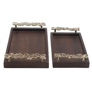Plateau en bois au design fantastique avec poignées en métal Plateau décoratif de table de qualité supérieure pour les fournisseurs de maison - Product Image 1