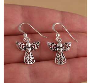 Pendientes colgantes de plata de ley 925 sólida de calidad superior, diseño de gota de Ángel guardián de hadas, colgante fino estampado para fiesta de boda - Product Image 1