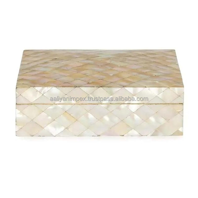 Best Selling Mother of Pearl & Wood Handmade Modern Jewelry Box with Customizable Sizes and Custom Logo Option for Wedding Gifts