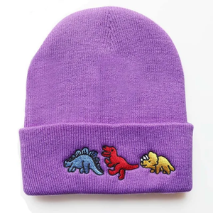 Bonnet personnalisé OEM nouveau bonnet à manches Hip Hop pour hommes broderie chapeau de laine chaud mignon dinosaure chapeau tricoté automne hiver - Product Image 2