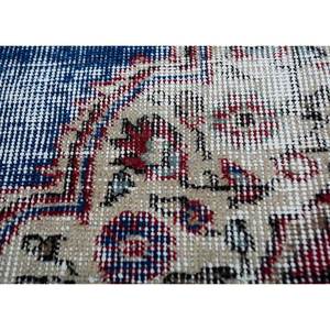 Tapis en laine noué à la main vintage, motif abstrait bleu médaillon, pour salon, couloir ou patchwork rectangulaire - Pae-2436 - Product Image 3