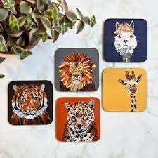Agregue un toque de encanto de vida silvestre a su espacio con posavasos de animales de colores brillantes con elefante, León, cebra y jirafa - Product Image 6