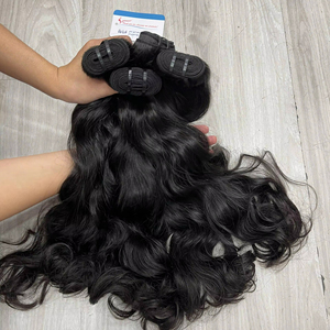 Cabello natural ondulado con trama, color marrón natural, listo para enviar, proveedor de cabello virgen, paquete de cabello virgen, trama de doble capa - Product Image 1
