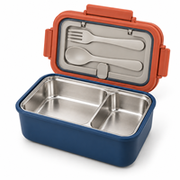 Boîte à bento divisée en acier inoxydable avec deux compartiments profonds, rangement pour couverts et couvercle à boucle sécurisée pour le travail, les pique-niques et les repas