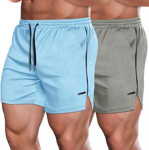 Pantalones cortos deportivos de verano para hombre, shorts para gimnasio, culturismo, trotar, playa, Fitness, informales, sueltos, malla antiarrugas, patrón sólido - Product Image 4