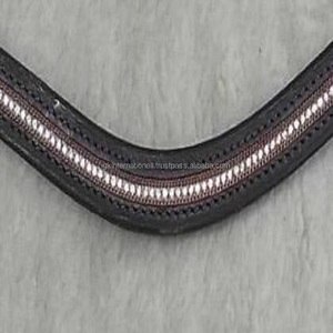 Leather Horse Wave Brow Band All clear <b>Crystals</b> with Chain Full <b>Stitched</b> Empty Channel Bling Decorative Leather Horse Brow Band - Product Image 2