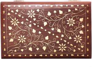 Boîte à bijoux décorative en bois sculptée à la main exquise avec cadeau de boîte à bijoux d'incrustation de laiton floral inspiré moghol - Product Image 5