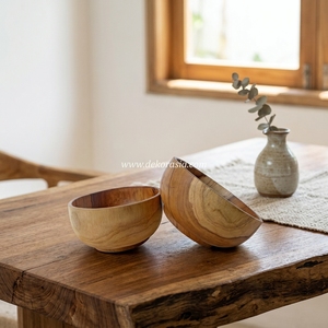 Bol en bois de teck petit 6.8 pouces ustensiles de cuisine ensemble de vaisselle assiettes comprenant des bols en bois cuillères soupe - Product Image 5