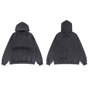 Sweats à capuche délavés de haute qualité 2025 pour hommes, design personnalisé, vêtements décontractés thermiques, style urbain uni, hiver, 100% coton brodé - Product Image 2