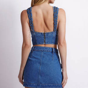 Coupe-vent fabriqué en usine pour femmes Denim Crop Top meilleure qualité respirant coton fait femmes Denim Crop Top - Product Image 4