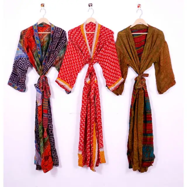 Kimono Lụa Saree Cổ Điển Cho Nữ Ấn Độ Áo Choàng Ngủ Phong Cách Boho Hippie Sari Trang Phục Đi Biển Cho Nữ Kimono Lụa Gợi Cảm