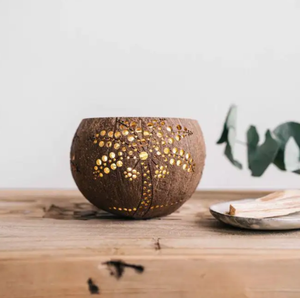 Porte-lampe à thé en coquille de noix de coco Artisan-Bol sculpté pour décor Boho et style d'événement | VIET FARGIMEX - Product Image 2