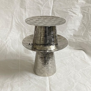 Soporte de pastel de aluminio niquelado con Juego de 2 centro de mesa de boda vajilla comida y aperitivos bandeja para servir utensilios para hornear pastel herramienta - Product Image 2