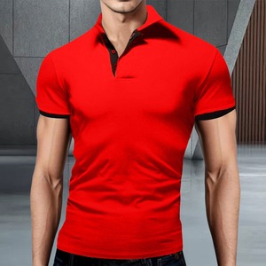 Polos de alta calidad con contraste rojo y negro para hombres y mujeres, polos transpirables antiarrugas de manga corta con botones - Product Image 5