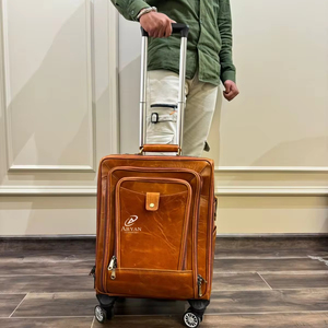 Nuevo Real hecho a mano de grano completo de cuero genuino equipaje Trolley bolsas personalizadas Weekender Overnighter Trolley equipaje con ruedas - Product Image 1