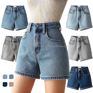 Short en jean taille haute pour femme ourlet fini coupe confortable conceptions de logo personnalisé short en jean style d'été chaud mode sexy - Product Image 5