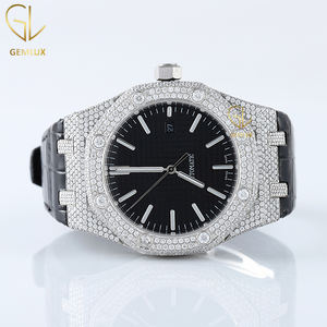 Venta caliente Bling Pass Diamond Tester Iced Out Moissanite Diamond Fecha automática Dial negro con correa de cuero negro Reloj - Product Image 6