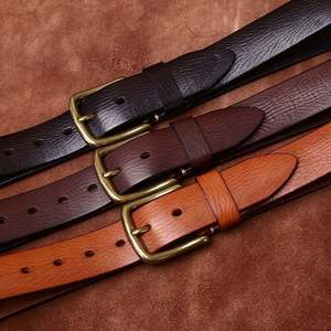 Cinturón de Cuero Vintage para Hombre, Hebilla de Cobre, Estilo Denim, Simple, Casual, de Piel de Vaca, con Personalidad, Tendencia, Lavado al Agua, Diseño Cóncavo - Product Image 5