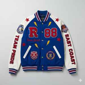 Veste universitaire personnalisée à livraison rapide, broderie de logo, veste de baseball, veste de lettreman, corps en laine, manches en simili cuir, fournisseur en gros - Product Image 2