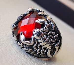 Anillo de Plata de Ley 925 con Granate Rojo Natural, Piedra de Nacimiento de Enero, Anillo de Granate Checker con Diseño de Escorpión, Joyería al por Mayor para Hombre - Product Image 5