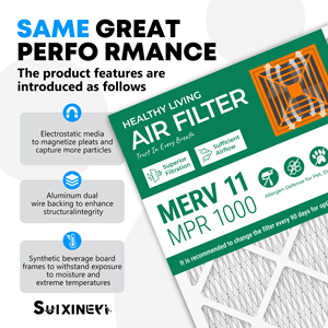 Filtre HVAC SUIXINEYI 24x24x1 MERV 11, filtre à air carré universel de remplacement pour fournaise, climatisation centrale, bloque la poussière, la fumée et les poils d'animaux - Product Image 4