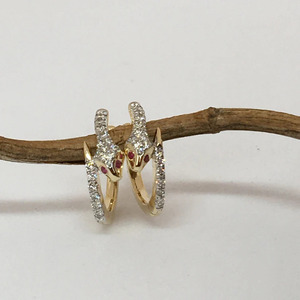 14K Solid Gold Natural Diamond <b>Snake</b> Hoop Earrings Fine <b>Jewelry</b>. - Product Image 6