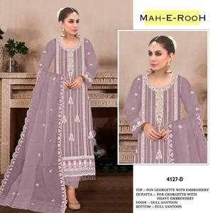 Lourd fausse Georgette pakistanaise Salwar Kameez avec broderie séquence travail mariée Salwar Kameez à prix abordable - Product Image 4