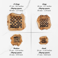 Échiquier artisanal rustique en bois d'olivier de style méditerranéen ArtisRaw - Ensemble d'échecs en bois, cadeau d'affaires, durée de conservation de 10 ans, artisanat