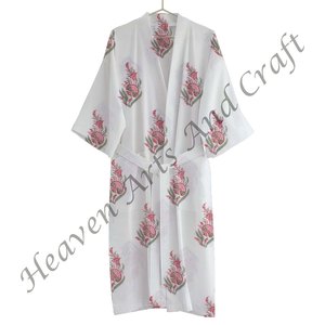 Block Printed Cotton Kimono <b>Robe</b> Women Bathrobe Soft Lightweight Loungewear - Product Image 5