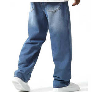Pantalon en jean 100 % coton de haute qualité, coupe droite unie, décontracté, ample, pour l'extérieur, délavage clair, léger, séchage rapide, hiver - Product Image 3