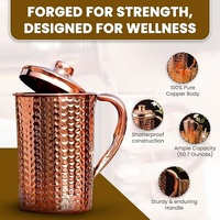 Pichet Distributeur en Cuivre Pur Martelé 30,50 oz Design Moderne de Luxe Écologique Durable Anti-fuite Bénéfices pour la Santé
