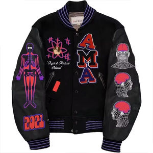 High Quality <b>Vintage</b> Winter and Fall Men's Leather Sleeve <b>Jackets</b> Baseball <b>Varsity</b> Letterman Patch Embroidery <b>Jacket</b> Men - Product Image 5