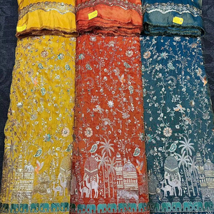 Pure viscose mijoter importé séquence fête porter robe tissu Unique perles lourdes travail manuel tissu entièrement brodé - Product Image 1