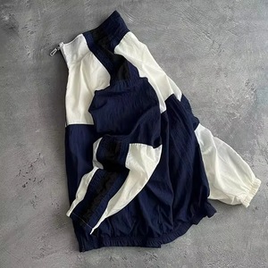 Men's <b>White</b> Navy Color Block Softshell Windproof Zip Up Racer <b>Jacket</b> Stand Collar Sporty Streetwear Style - Product Image 3