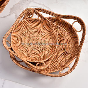 Juego de Bandejas Decorativas de Mimbre Tejidas a Mano, Bandeja de Comida Poligonal Individual, para Sala de Estar, Baño, Restaurantes, Alta Calidad - Product Image 3