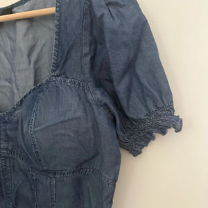 เสื้อครอปเกาะอกผ้ายีนส์สีชมพูสำหรับผู้หญิงไซส์ L - Product Image 5