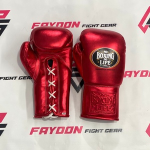 Guantes de Boxeo Profesionales Rojos Brillantes, Sin Boxeo No Hay Vida, de Cuero Genuino, Personalizados con Cordones, para Deportes de Combate, Muay Thai - Product Image 1