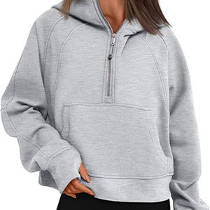 Conjuntos de Sudadera con capucha de secado rápido y con estilo para ropa de gimnasio La mejor calidad 100% algodón Precio bajo Cuello alto Sudaderas con capucha cortas con cremallera para mujer - Product Image 2