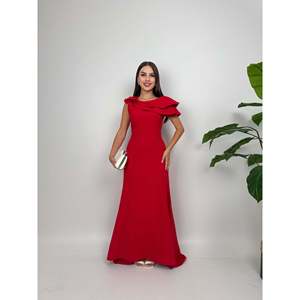 missJANELL Vestido largo floral blanco con volantes en los hombros para mujer, elegante vestido largo de mezcla de poliéster y elastano - Product Image 5